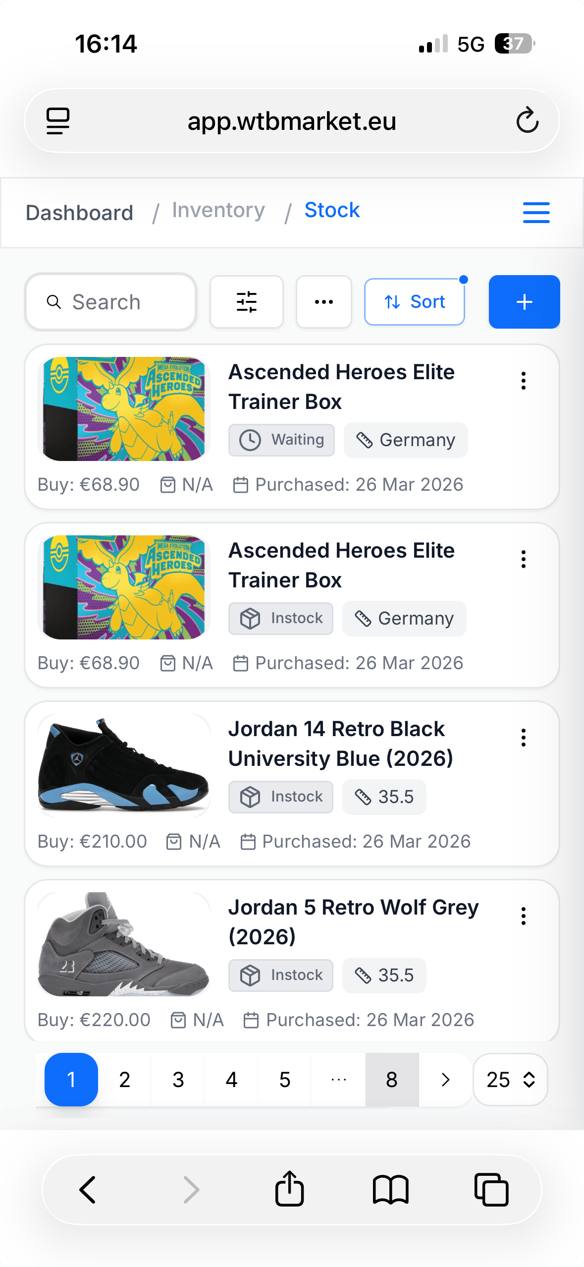 WTB Market inventory — mobile view